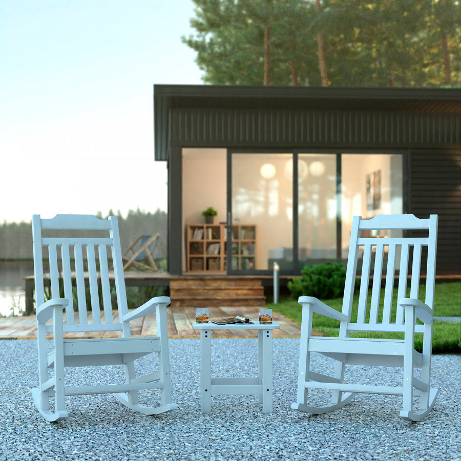BLNK - Winston All-Weather Poly Resin Rocking Chairs with Accent Side Table Set of 2