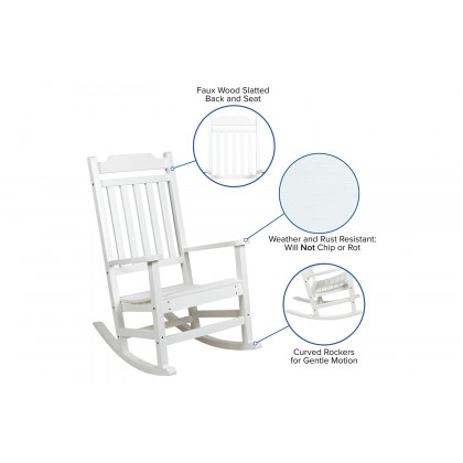BLNK Winston All-Weather Poly Resin Rocking Chairs with Accent Side Table Set of 2 - White
