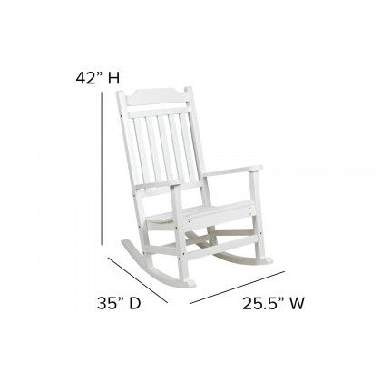 BLNK Winston All-Weather Poly Resin Rocking Chairs with Accent Side Table Set of 2 - White