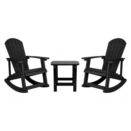 BLNK - Savannah Commercial Poly Resin Wood All-Weather Adirondack Rocking Chairs with Side Table Set of 2