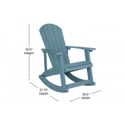 BLNK Savannah Commercial Poly Resin Wood All-Weather Adirondack Rocking Chairs with Side Table Set of 2 - Sea Foam