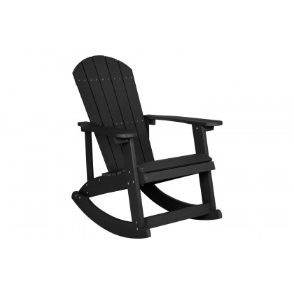 BLNK Savannah Commercial Poly Resin Wood All-Weather Adirondack Rocking Chairs with Side Table Set of 4 - Black