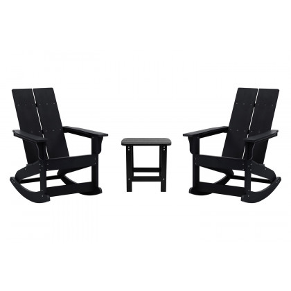 BLNK - Finn Commercial All-Weather Poly Resin 2-Slat Rocking Adirondack Chairs with Matching Side Table Set of 2