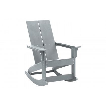 BLNK Finn Commercial All-Weather Poly Resin 2-Slat Rocking Adirondack Chairs with Matching Side Table Set of 2 - Gray