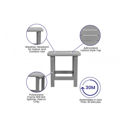 BLNK Finn Commercial All-Weather Poly Resin 2-Slat Rocking Adirondack Chairs with Matching Side Table Set of 2 - Gray