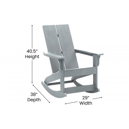 BLNK Finn Commercial All-Weather Poly Resin 2-Slat Rocking Adirondack Chairs with Matching Side Table Set of 2 - Gray