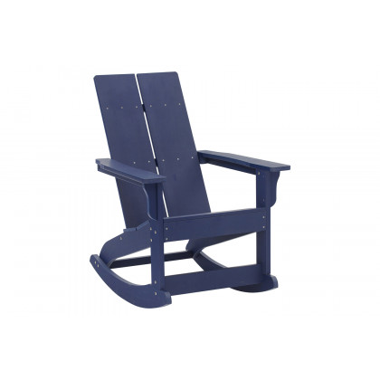 BLNK Finn Commercial All-Weather Poly Resin 2-Slat Rocking Adirondack Chairs with Matching Side Table Set of 2 - Navy