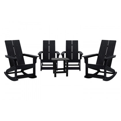 BLNK - Finn Commercial All-Weather Poly Resin 2-Slat Rocking Adirondack Chairs with Matching Side Table Set of 4
