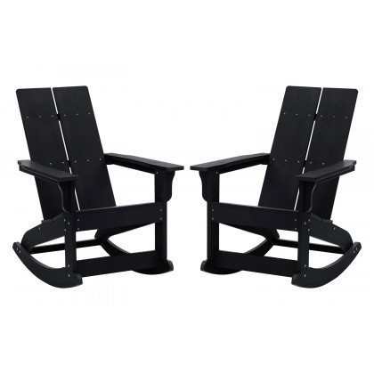 BLNK Finn Commercial All-Weather Poly Resin 2-Slat Rocking Adirondack Chair with Rust Resistant Stainless Steel Hardware Set of 2 - Black