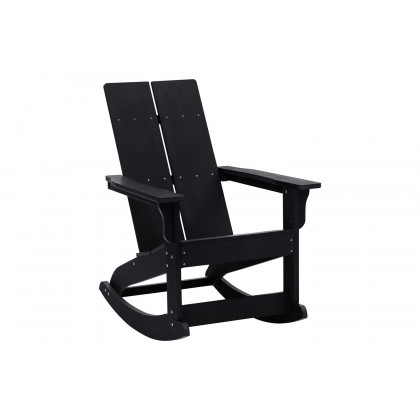 BLNK Finn Commercial All-Weather Poly Resin 2-Slat Rocking Adirondack Chair with Rust Resistant Stainless Steel Hardware - Black