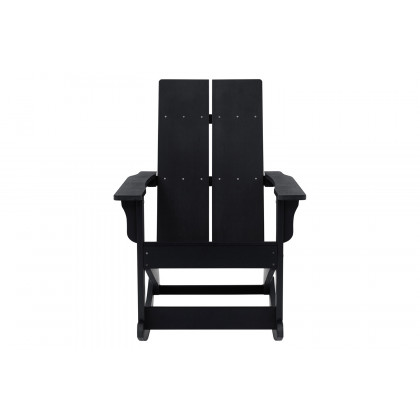 BLNK Finn Commercial All-Weather Poly Resin 2-Slat Rocking Adirondack Chair with Rust Resistant Stainless Steel Hardware - Black