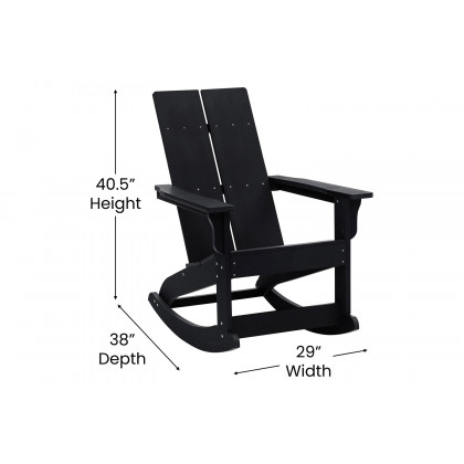 BLNK Finn Commercial All-Weather Poly Resin 2-Slat Rocking Adirondack Chair with Rust Resistant Stainless Steel Hardware - Black