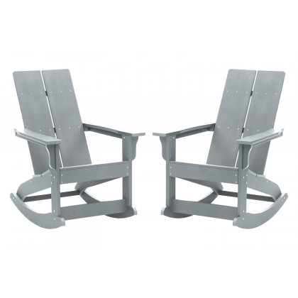 BLNK Finn Commercial All-Weather Poly Resin 2-Slat Rocking Adirondack Chair with Rust Resistant Stainless Steel Hardware Set of 2 - Gray