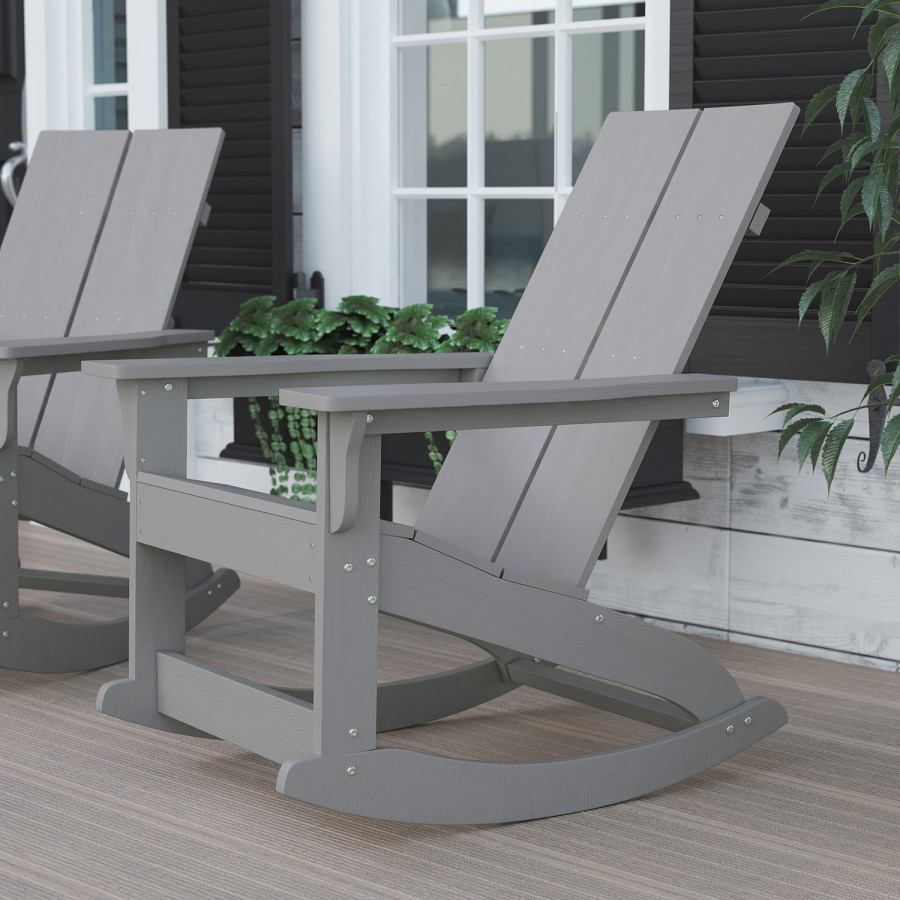 BLNK Finn Commercial All-Weather Poly Resin 2-Slat Rocking Adirondack Chair with Rust Resistant Stainless Steel Hardware - Gray