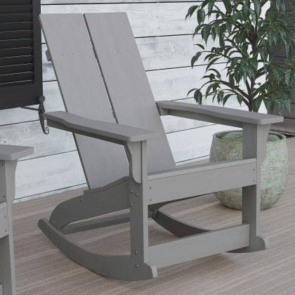 BLNK Finn Commercial All-Weather Poly Resin 2-Slat Rocking Adirondack Chair with Rust Resistant Stainless Steel Hardware - Gray