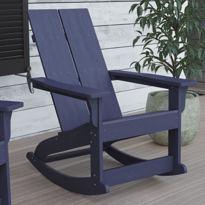BLNK Finn Commercial All-Weather Poly Resin 2-Slat Rocking Adirondack Chair with Rust Resistant Stainless Steel Hardware Set of 2 - Navy