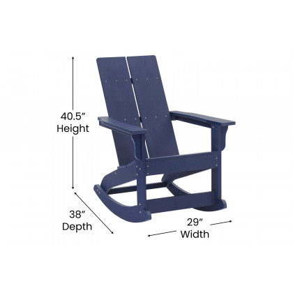 BLNK Finn Commercial All-Weather Poly Resin 2-Slat Rocking Adirondack Chair with Rust Resistant Stainless Steel Hardware Set of 2 - Navy