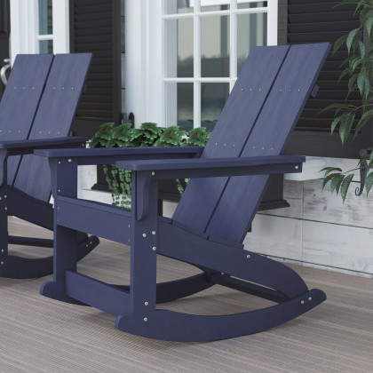BLNK - Finn Commercial All-Weather Poly Resin 2-Slat Rocking Adirondack Chair with Rust Resistant Stainless Steel Hardware