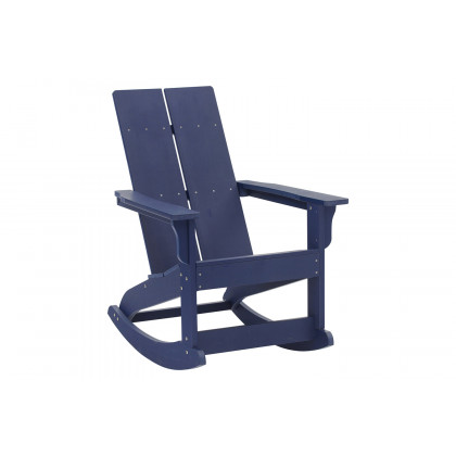 BLNK Finn Commercial All-Weather Poly Resin 2-Slat Rocking Adirondack Chair with Rust Resistant Stainless Steel Hardware - Navy