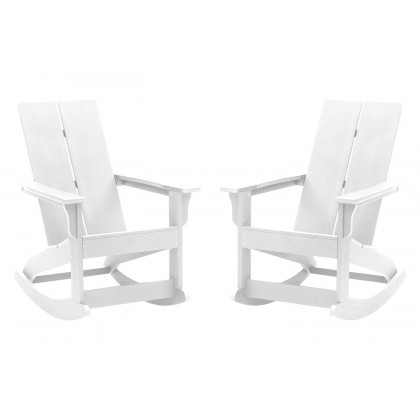 BLNK Finn Commercial All-Weather Poly Resin 2-Slat Rocking Adirondack Chair with Rust Resistant Stainless Steel Hardware Set of 2 - White