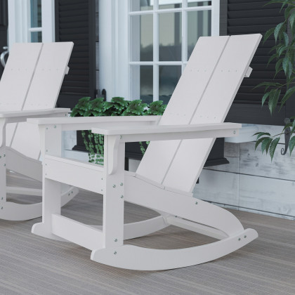 BLNK - Finn Commercial All-Weather Poly Resin 2-Slat Rocking Adirondack Chair with Rust Resistant Stainless Steel Hardware