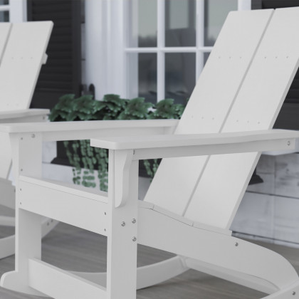 BLNK Finn Commercial All-Weather Poly Resin 2-Slat Rocking Adirondack Chair with Rust Resistant Stainless Steel Hardware - White