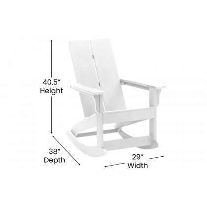 BLNK Finn Commercial All-Weather Poly Resin 2-Slat Rocking Adirondack Chair with Rust Resistant Stainless Steel Hardware - White