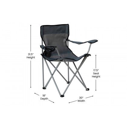 BLNK Quad Folding Camping and Sports Chair with Armrest Cupholder - Gray