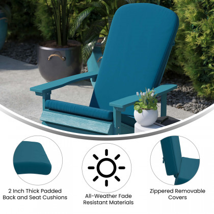 BLNK Charlestown All-Weather Indoor-Outdoor High Back Adirondack Chair Cushions Set of 2 - Teal