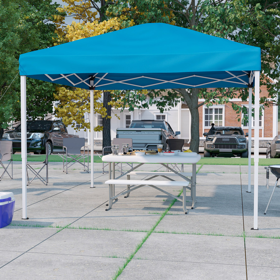 BLNK Knox Pop Up Event Canopy Tent with Carry Bag and Folding Bench Set - Blue