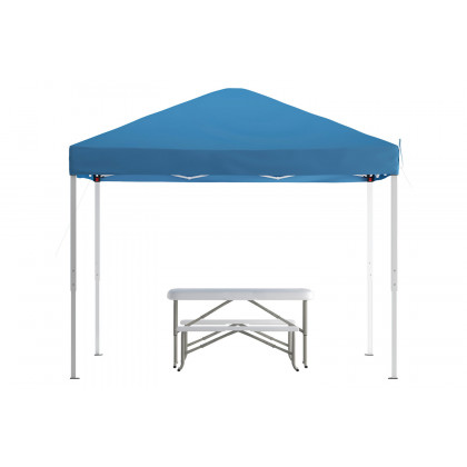 BLNK Knox Pop Up Event Canopy Tent with Carry Bag and Folding Bench Set - Blue