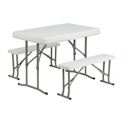 BLNK Knox Pop Up Event Canopy Tent with Carry Bag and Folding Bench Set - White