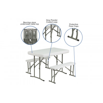 BLNK Knox Pop Up Event Canopy Tent with Carry Bag and Folding Bench Set - White