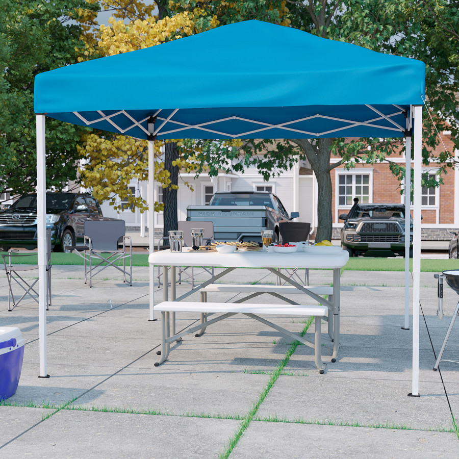 BLNK Kramer Pop Up Event Canopy Tent with Carry Bag and Folding Bench Set - Blue