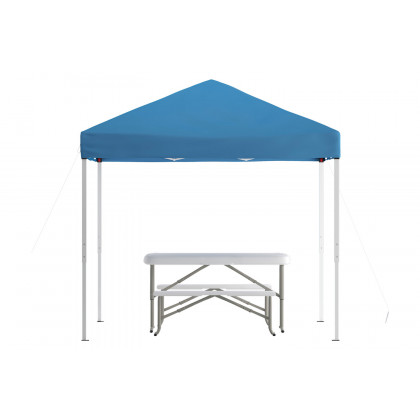 BLNK Kramer Pop Up Event Canopy Tent with Carry Bag and Folding Bench Set - Blue