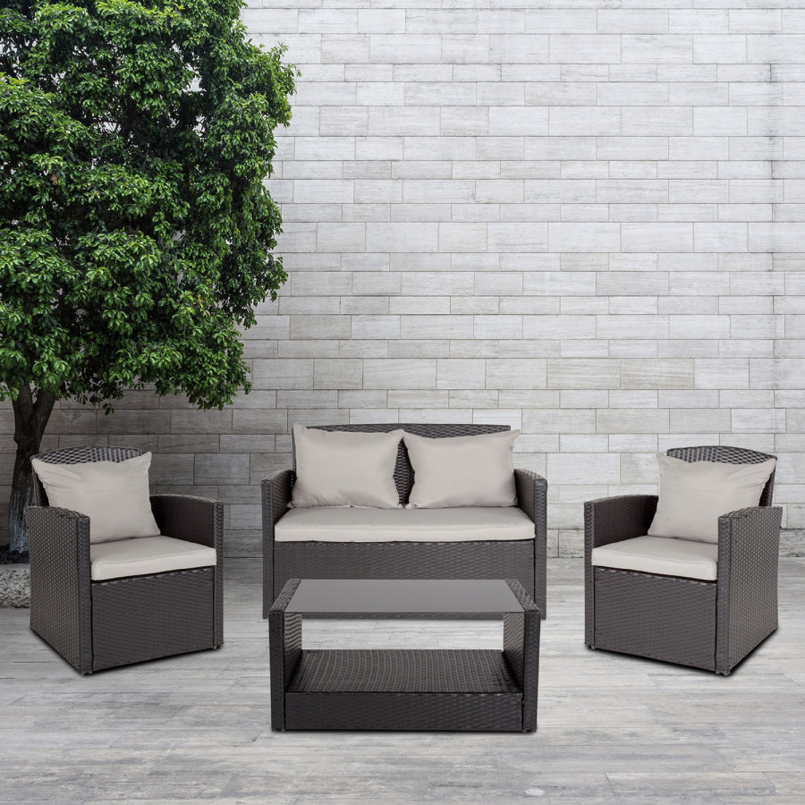 BLNK - Aransas Series Black Patio Set with Gray Back Pillows and Seat Cushions 4 Piece