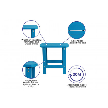 BLNK Charlestown Commercial All-Weather Poly Resin Wood Adirondack Side Table - Blue