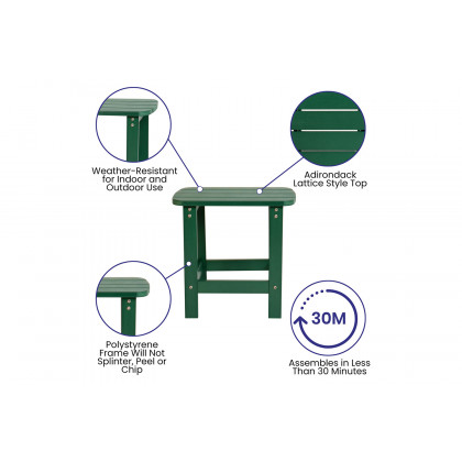 BLNK Charlestown Commercial All-Weather Poly Resin Wood Adirondack Side Table - Green