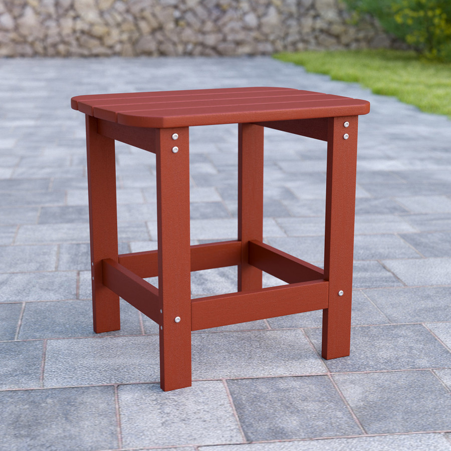 BLNK Charlestown Commercial All-Weather Poly Resin Wood Adirondack Side Table - Red