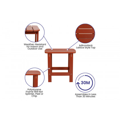 BLNK Charlestown Commercial All-Weather Poly Resin Wood Adirondack Side Table - Red