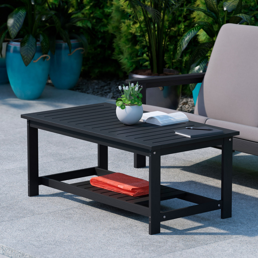 BLNK - Charlestown Commercial All-Weather Poly Resin Wood Two Tiered Adirondack Slatted Coffee Conversation Table