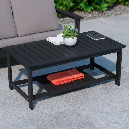 BLNK - Charlestown Commercial All-Weather Poly Resin Wood Two Tiered Adirondack Slatted Coffee Conversation Table