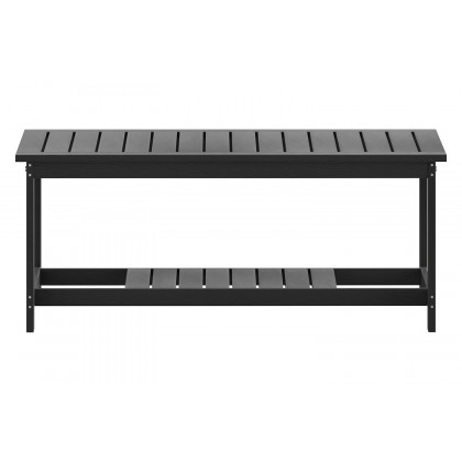 BLNK Charlestown Commercial All-Weather Poly Resin Wood Two Tiered Adirondack Slatted Coffee Conversation Table - Black