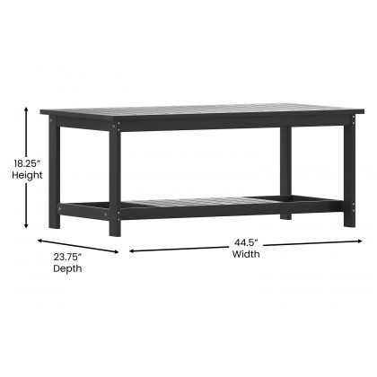 BLNK Charlestown Commercial All-Weather Poly Resin Wood Two Tiered Adirondack Slatted Coffee Conversation Table - Black