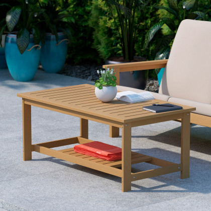 BLNK - Charlestown Commercial All-Weather Poly Resin Wood Two Tiered Adirondack Slatted Coffee Conversation Table