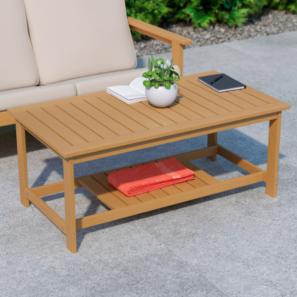 BLNK Charlestown Commercial All-Weather Poly Resin Wood Two Tiered Adirondack Slatted Coffee Conversation Table - Cedar