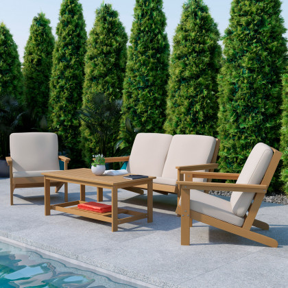 BLNK Charlestown Commercial All-Weather Poly Resin Wood Two Tiered Adirondack Slatted Coffee Conversation Table - Cedar