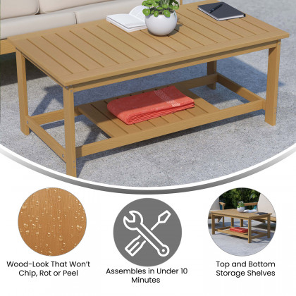 BLNK Charlestown Commercial All-Weather Poly Resin Wood Two Tiered Adirondack Slatted Coffee Conversation Table - Cedar