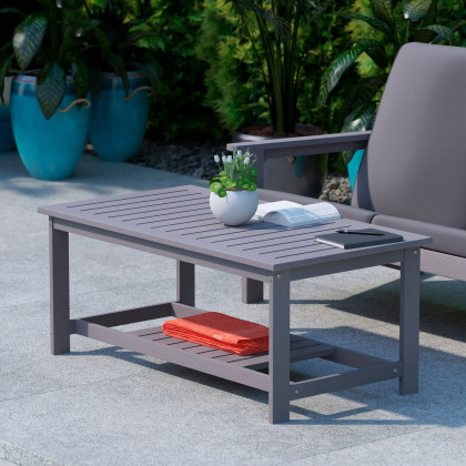 BLNK - Charlestown Commercial All-Weather Poly Resin Wood Two Tiered Adirondack Slatted Coffee Conversation Table