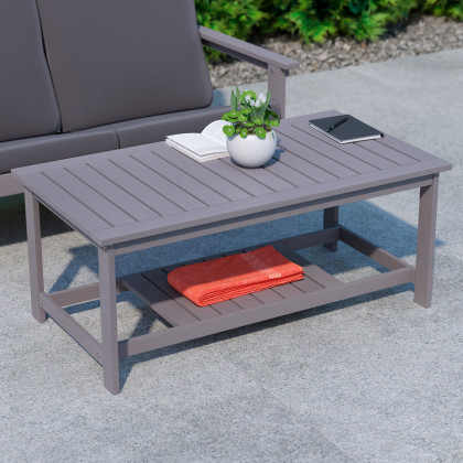 BLNK Charlestown Commercial All-Weather Poly Resin Wood Two Tiered Adirondack Slatted Coffee Conversation Table - Gray